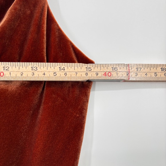 Revelry Billie Velvet Maxi Dress Sz 6 Rust Button High Slit Spaghetti Strap - Picture 11 of 14